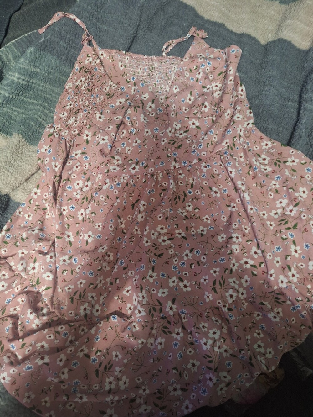 SHEIN Pink Floral Curve Dress with Smocked Bodice